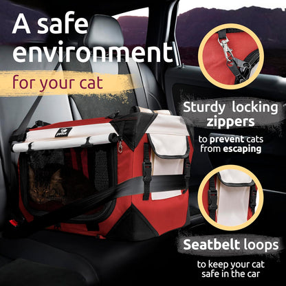 -Happy Cat Premium Cat Carrier Soft Sided Foldable Top & Side Loading Pet Crate & Carrier Locking Zippers Shoulder Straps Seat Belt Lock Plush Pillow…