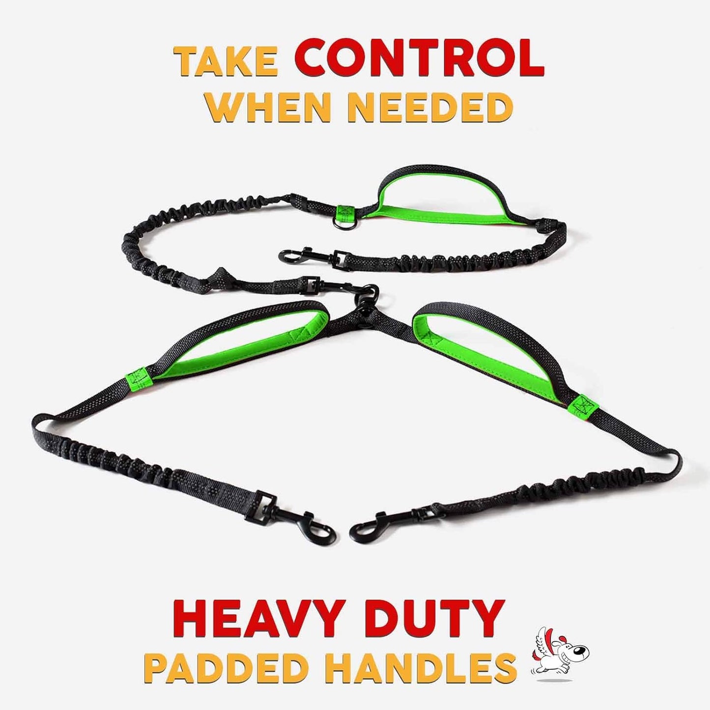 Hands Free Double Dog Leash - No Tangle Dog Leashes for Large Dogs - Heavy Duty Waist Coupler Bungee Lead by