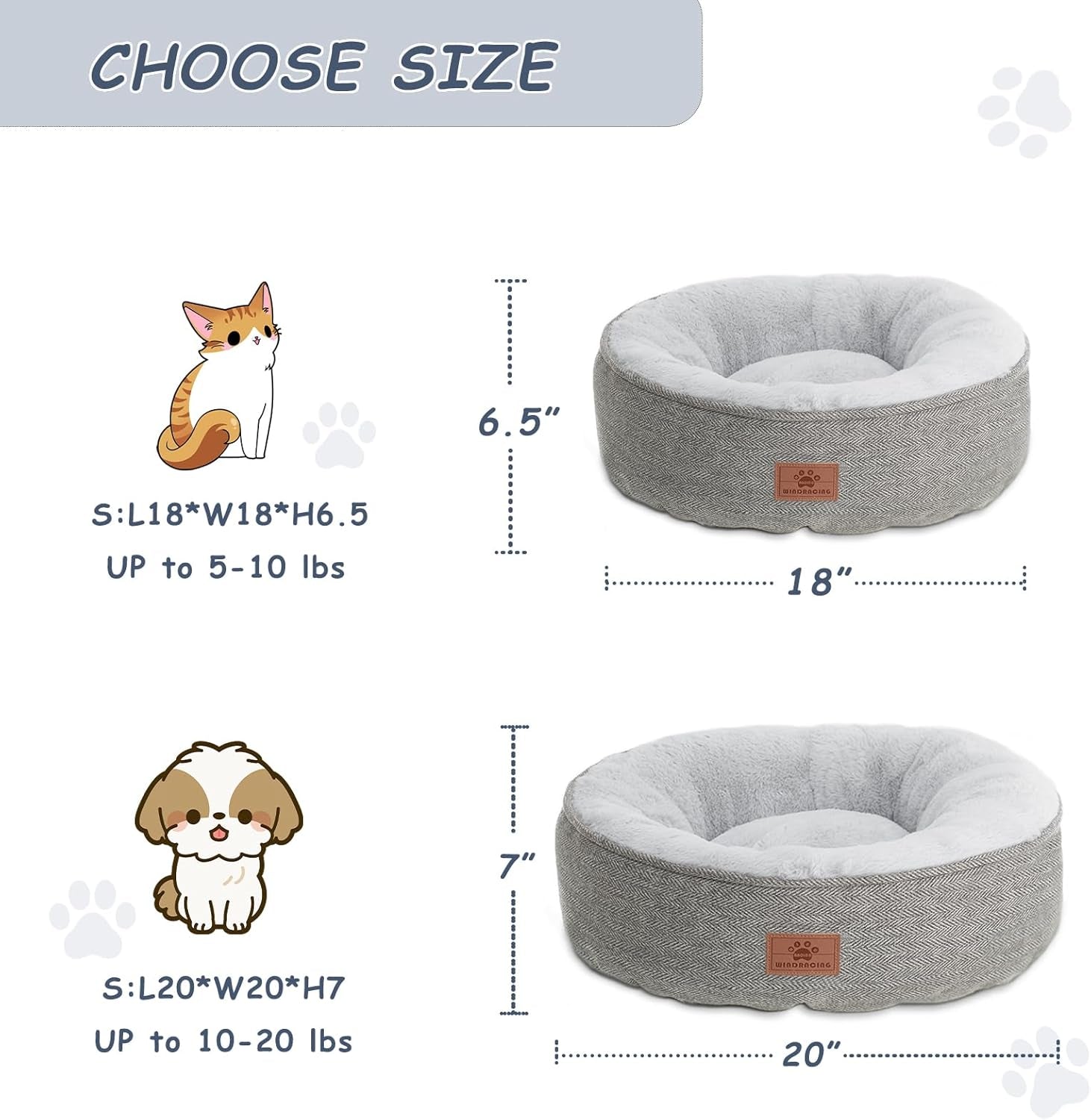 Cat Beds for Indoor Cats,Small Dog Bed,Cuddler Dog Beds,Calming Dog Bed Donut,Soft Anxiety Cozy Pet Beds,Puppy Bed for Small/Medium Dogs Washable round in Grey Color, PET