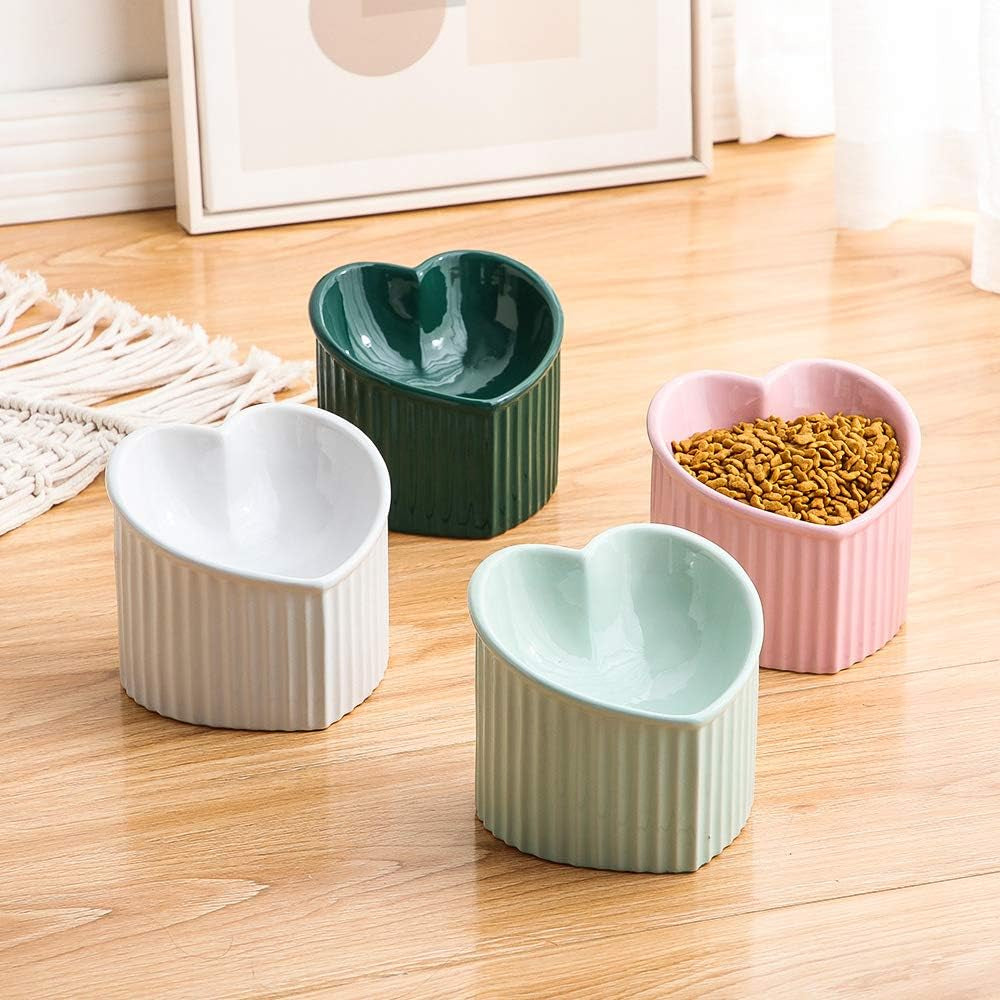 Ceramic Raised Cat Bowls, Tilted Elevated Food or Water Bowls, Stress Free, Backflow Prevention, Dishwasher and Microwave Safe, Lead & Cadmium Free