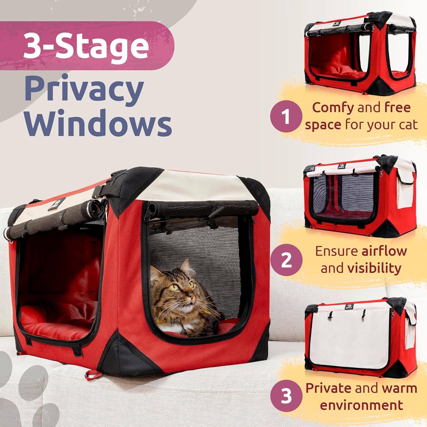 -Happy Cat Premium Cat Carrier Soft Sided Foldable Top & Side Loading Pet Crate & Carrier Locking Zippers Shoulder Straps Seat Belt Lock Plush Pillow…