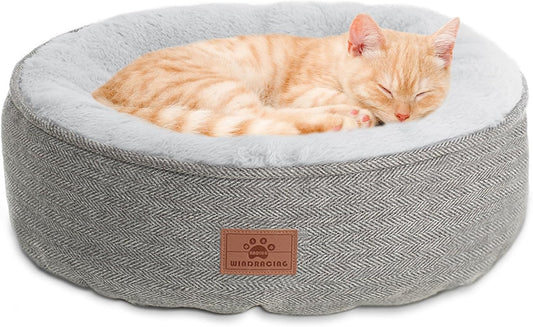 Cat Beds for Indoor Cats,Small Dog Bed,Cuddler Dog Beds,Calming Dog Bed Donut,Soft Anxiety Cozy Pet Beds,Puppy Bed for Small/Medium Dogs Washable round in Grey Color, PET