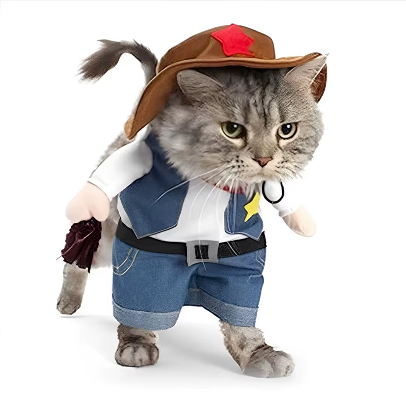 Pet Dog Cat Costume Cowboy Jeans Hoodie Shirts Halloween Costume Jumpsuit Puppy Clothes Funny Coat