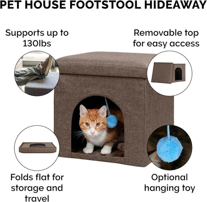 Pet House for Cats, Kittens, and Small Dogs - Ottoman Footstool Dog House and Storage, Felt Cubby Cat Bed House, and More