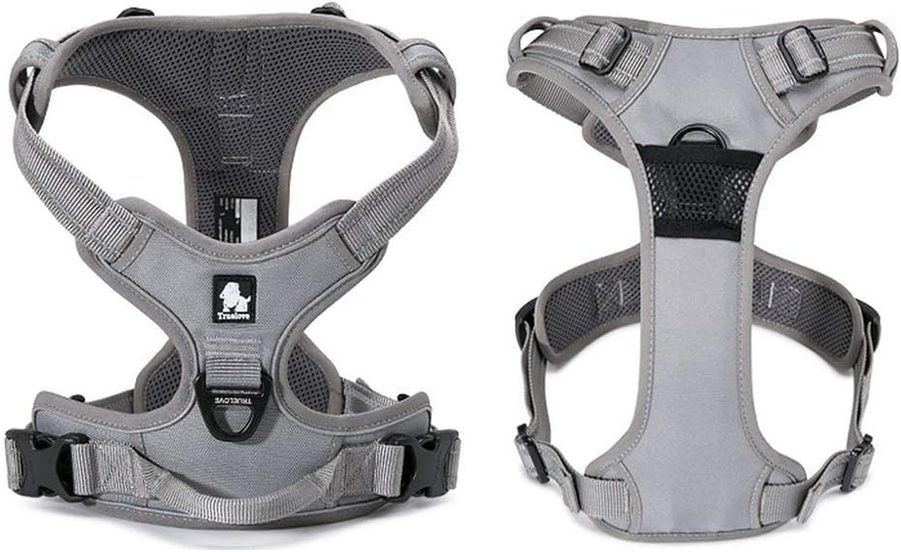 Adjustable No-Pull Dog Harness Reflective Pup Vest Harnesses Comfortable Control Brilliant Colors Truelove Tlh5651(Gray,L)